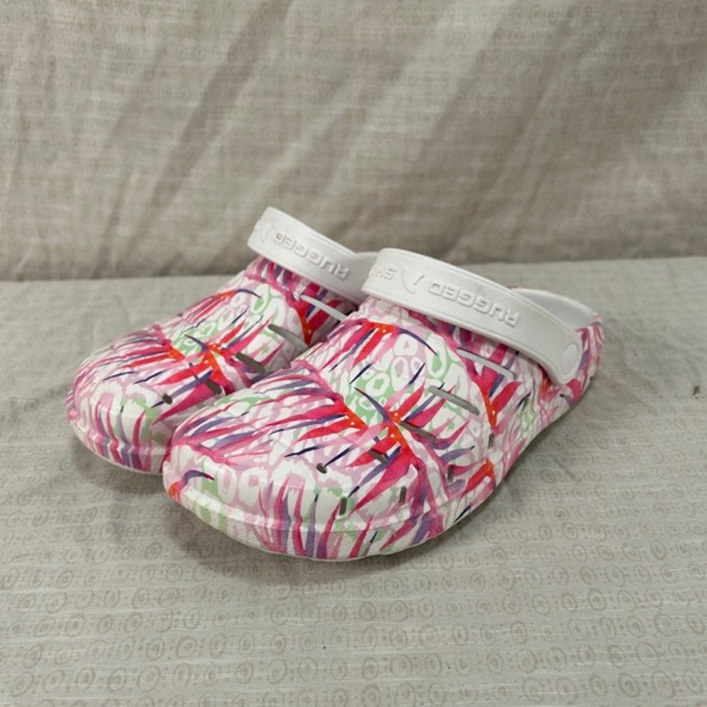 Rugged Shark Kids Tropical Palm Leaf Print Clogs WhiteMulticolor #2043